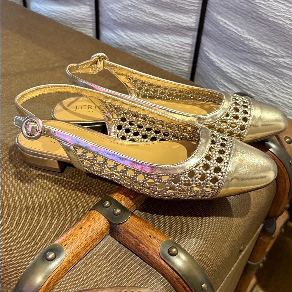 J. Crew Gold Woven Slingback Flats